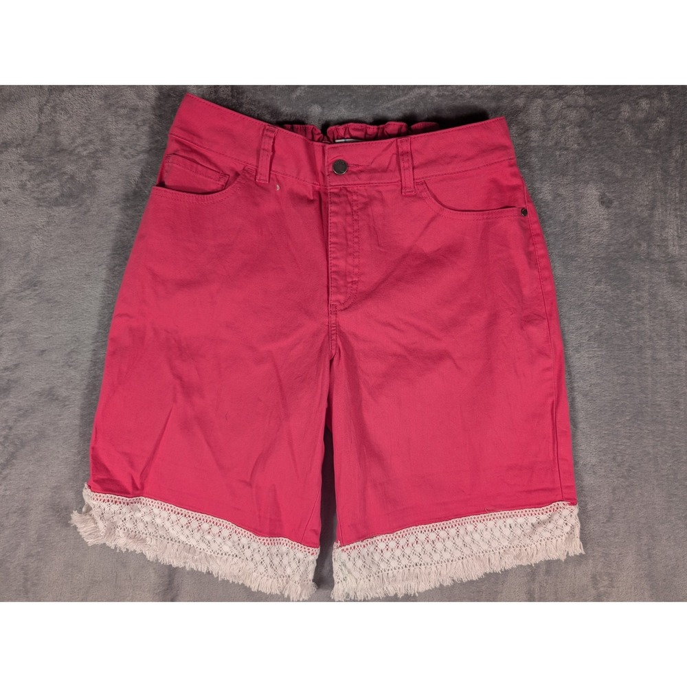 Riders by Lee Womens Pink Mid Rise Lace Trim Bermuda Shorts Size 10 Fringe Boho